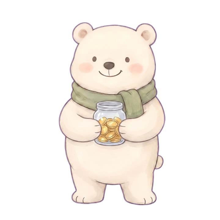 Bramble holding a jar of saved coins.