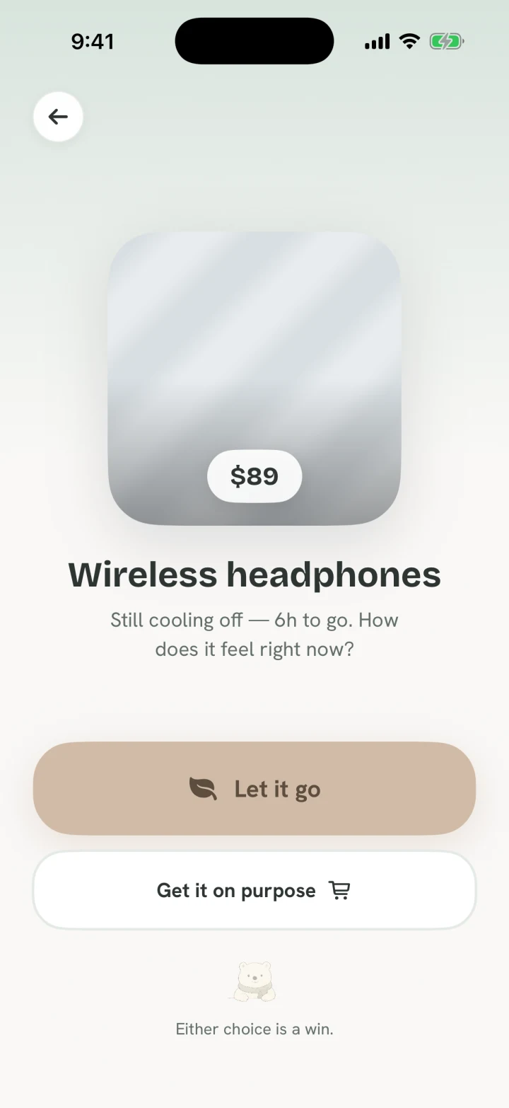 Hold Off decision screen with choices to let an item go or get it on purpose.